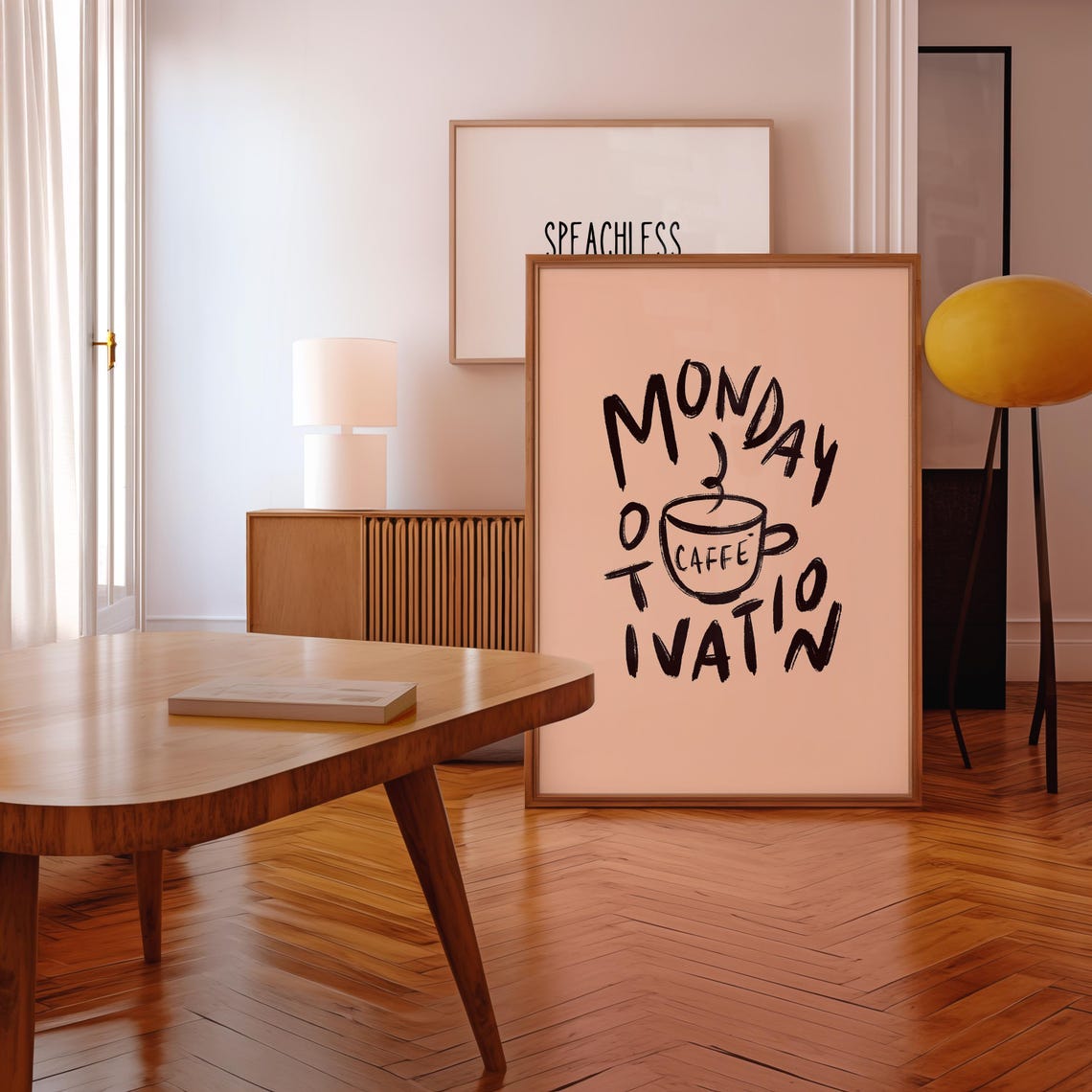 Monday Motivation Coffee Cup Hand Lettered Caffe Quote Poster - Image 2