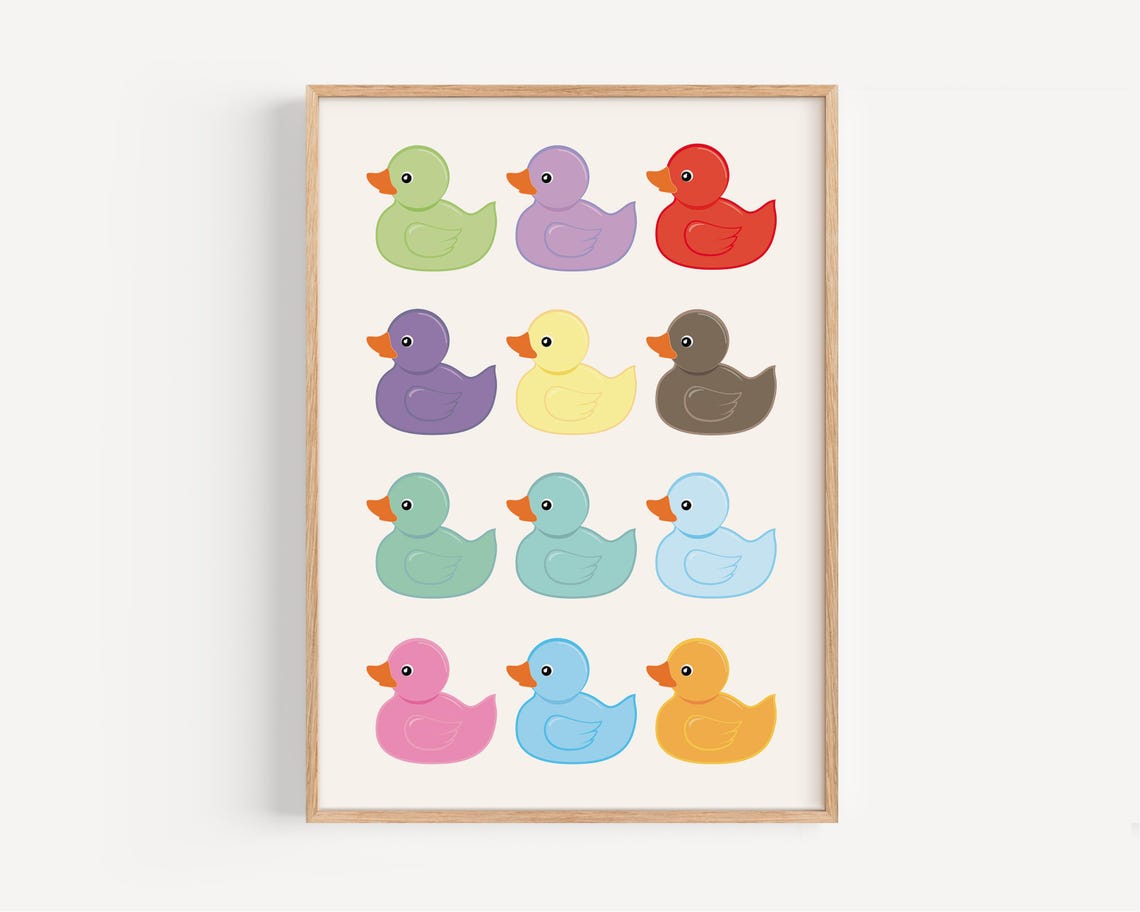 Colorful Rubber Duck Poster, Modern Bathroom Decor