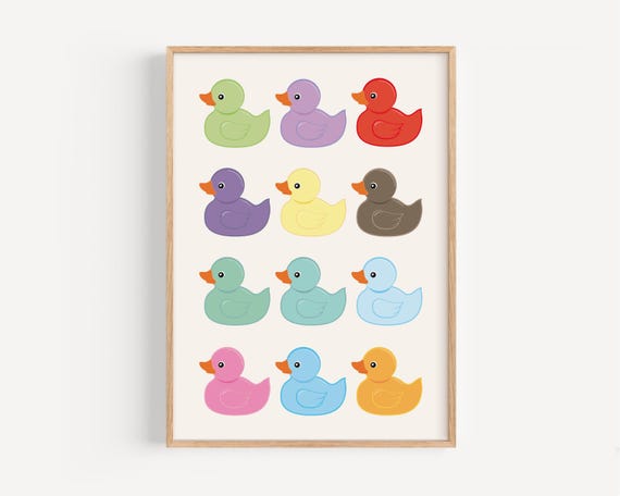 Colorful Rubber Duck Poster, Modern Bathroom Decor
