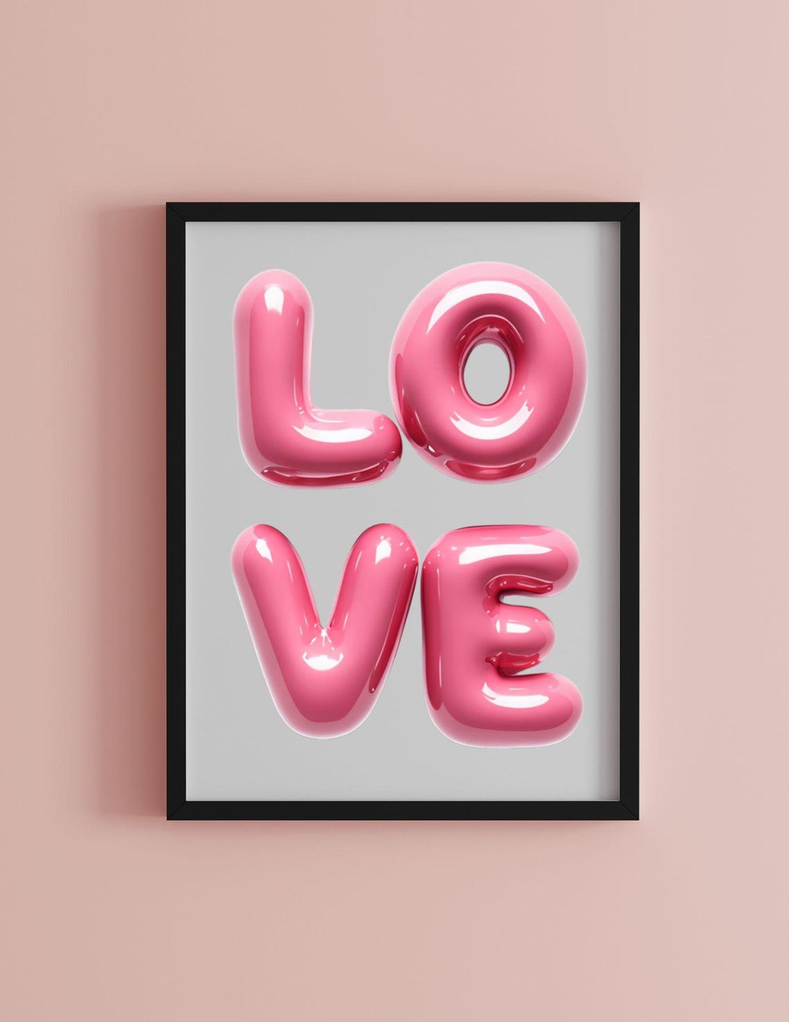Love Pink Balloon Letters Glossy 3D Playful Modern Art Poster