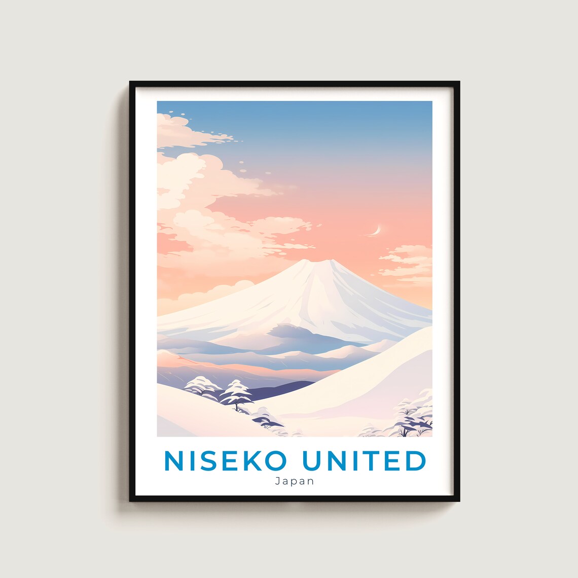 Niseko United Japan Snowy Mountain Ski Resort Vintage Travel Poster