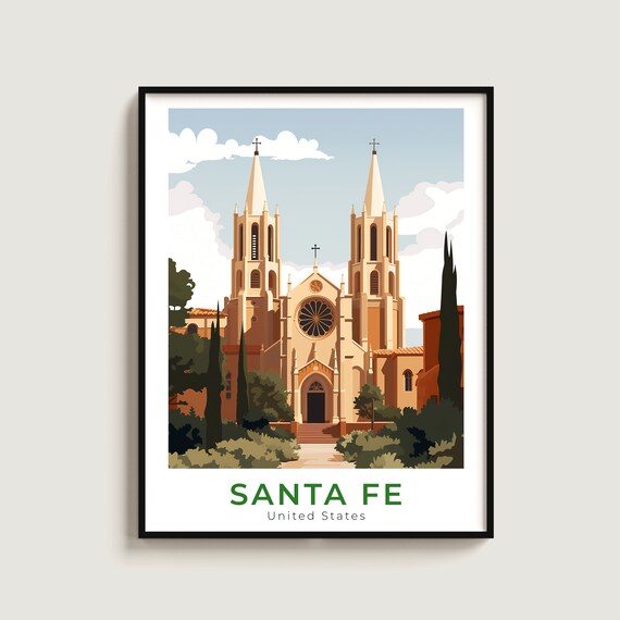 Santa Fe New Mexico Historic Cathedral Spires Vintage Travel Poster