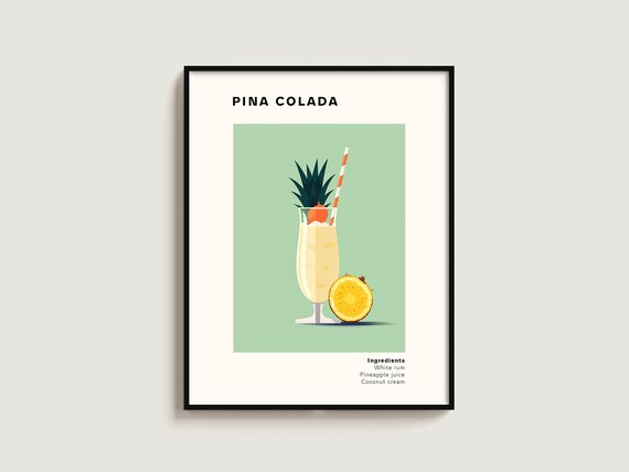Pina Colada Cocktail Recipe Tropical Pineapple Bar Tiki Bar Poster