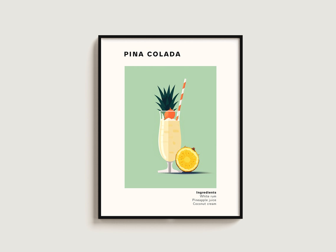 Pina Colada Cocktail Recipe Tropical Pineapple Bar Tiki Bar Poster