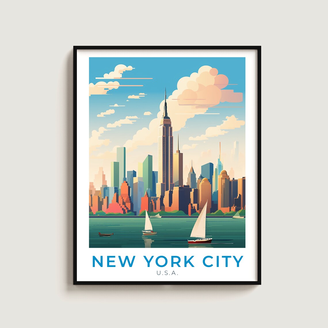 New York City Manhattan Skyline Sailboats on the Hudson River Poster