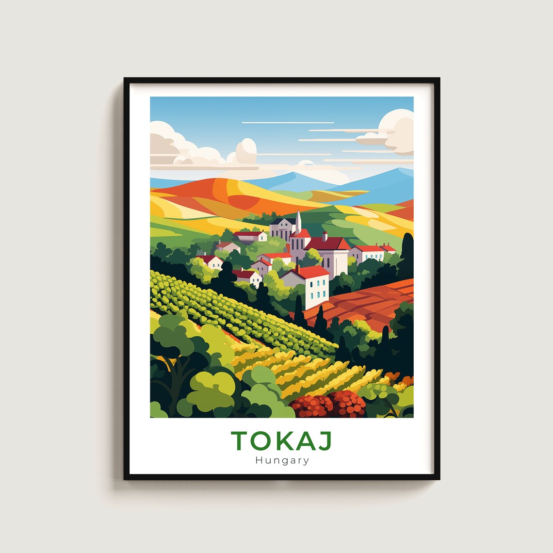 Tokaj Hungary Glowing Village Vineyards Golden Hills Travel Poster