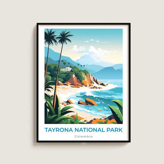 Tayrona National Park Colombia Tropical Beach Palm Travel Poster