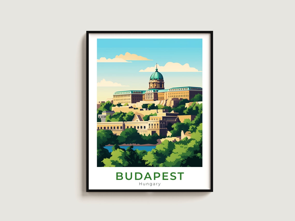 Budapest Hungary Buda Castle Hill Riverside Vintage Travel Poster