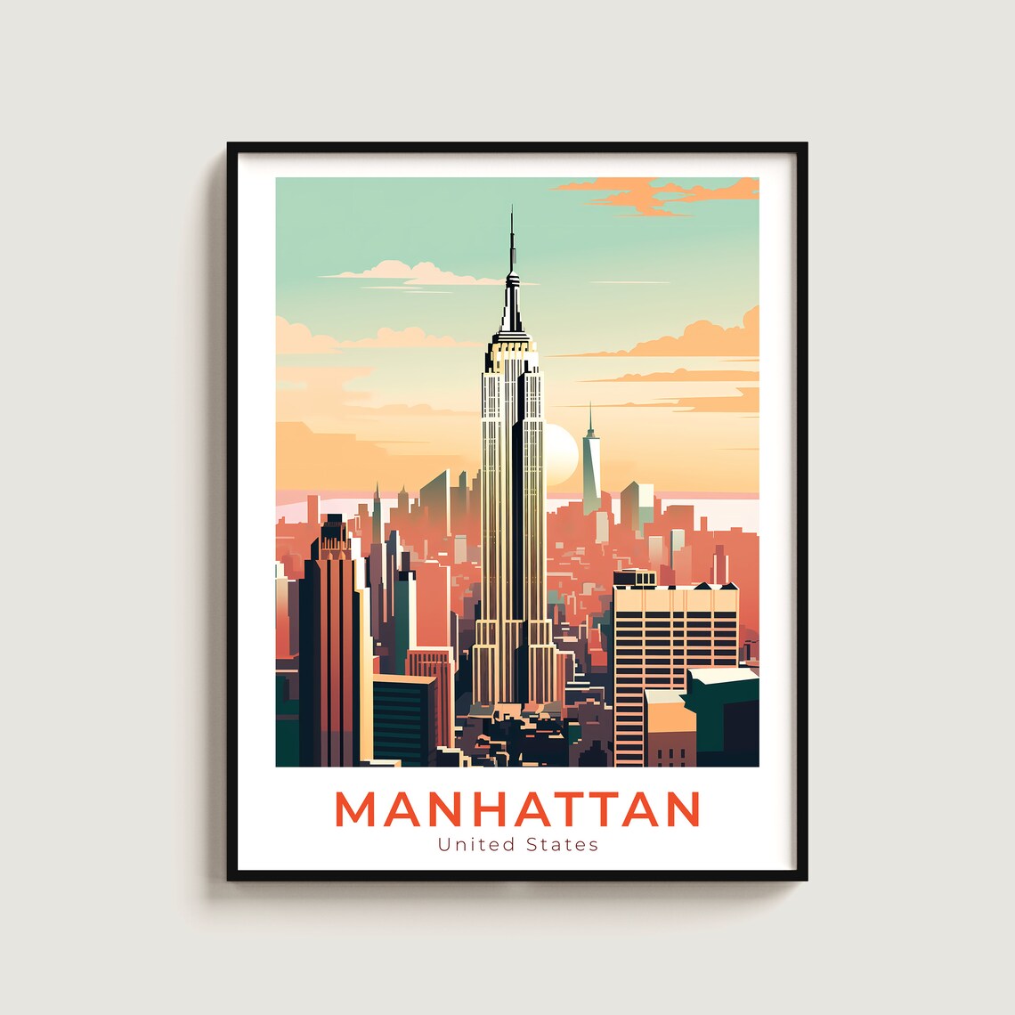 Manhattan New York City Empire State Skyline Sunset Travel Poster