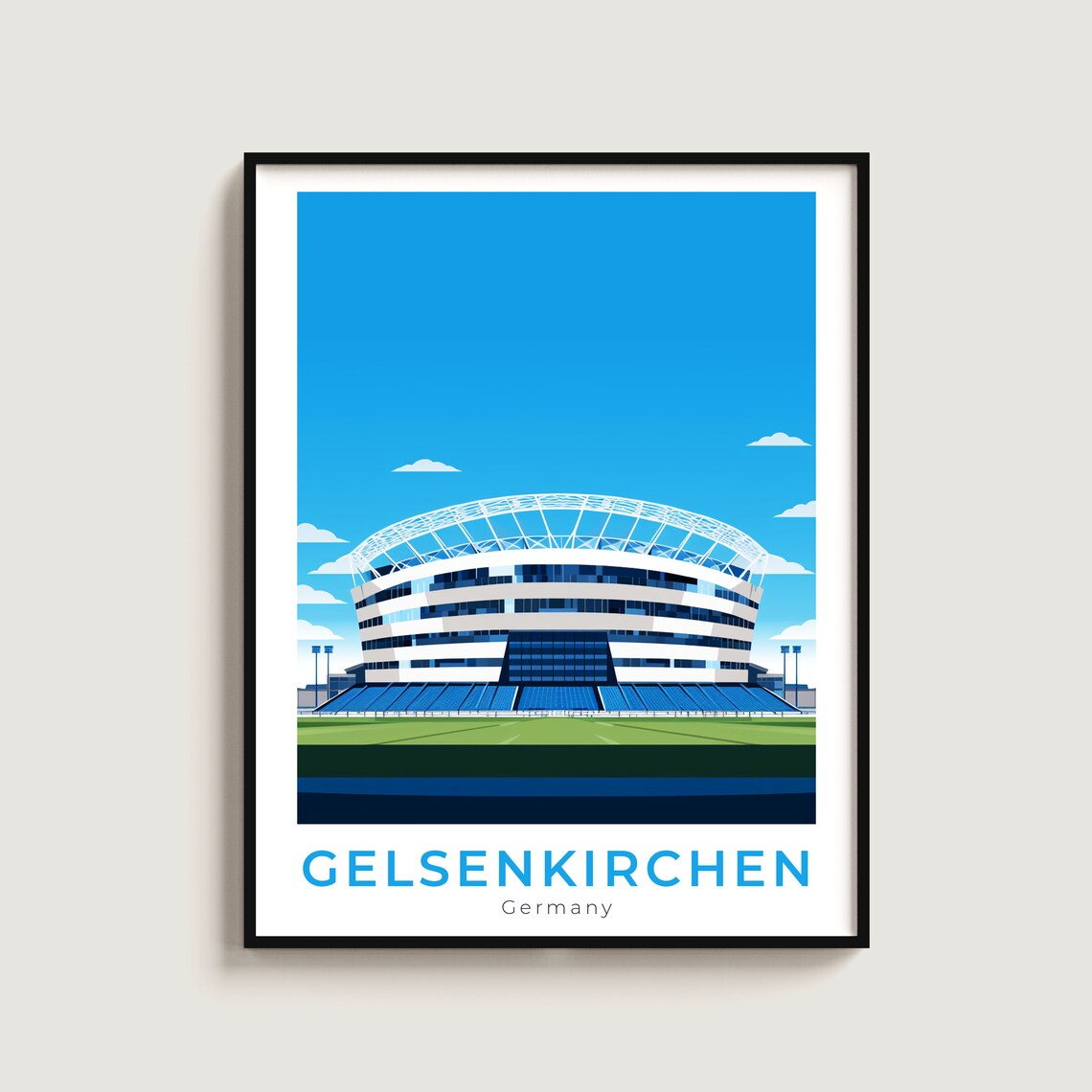 Gelsenkirchen Blue Football Stadium Daytime Illustrated Sports Poster
