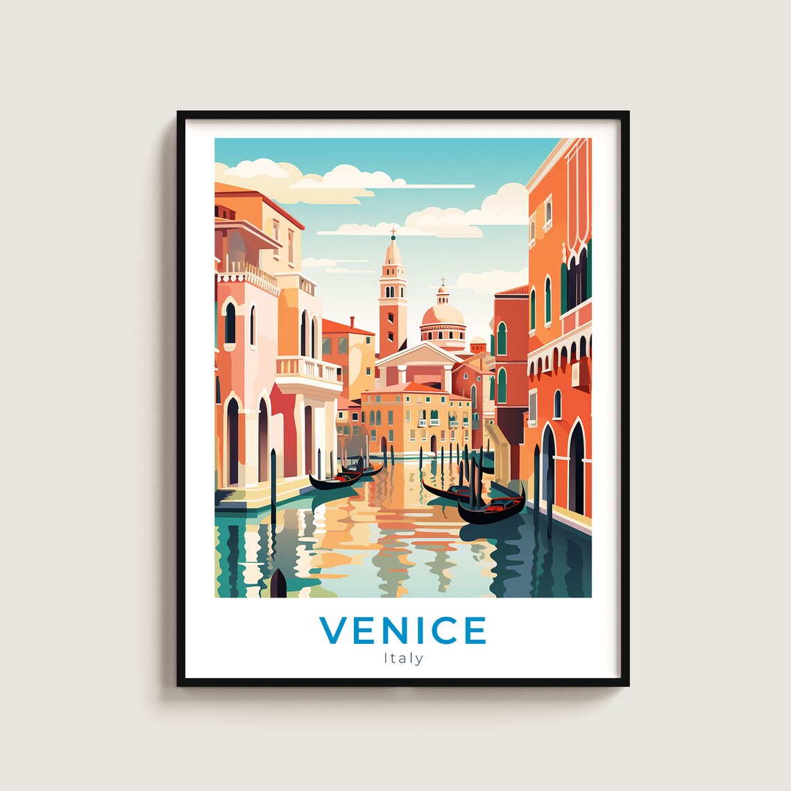 Venice Italy Grand Canal Gondolas Sunset Vintage Travel Poster Art
