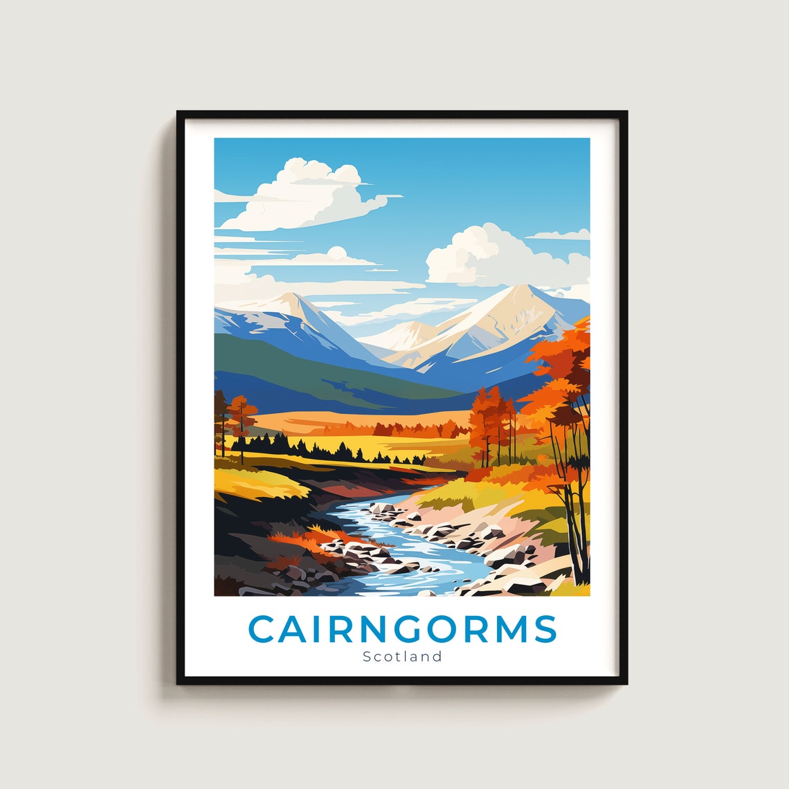 Cairngorms Scotland Autumn Highland River Valley Travel Art Poster