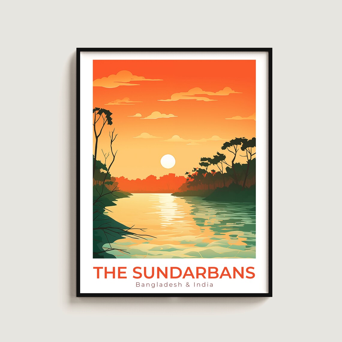 The Sundarbans Bangladesh India Sunset River Jungle Travel Poster
