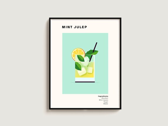 Mint Julep Cocktail Minimalist Bourbon Mint Recipe Art Poster