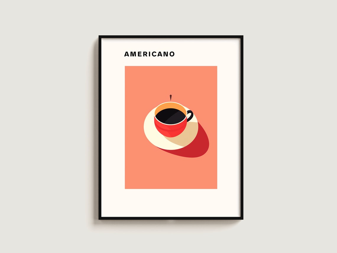 Americano Coffee Poster Gift Lover Art Kitchen Print Wall Hanging