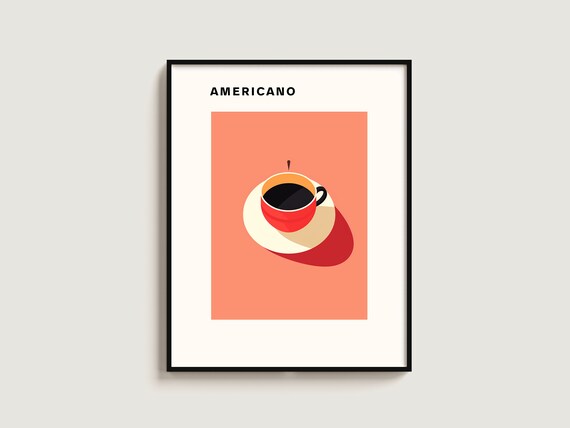 Americano Coffee Cup Minimalist Art Peach Block Modern Poster