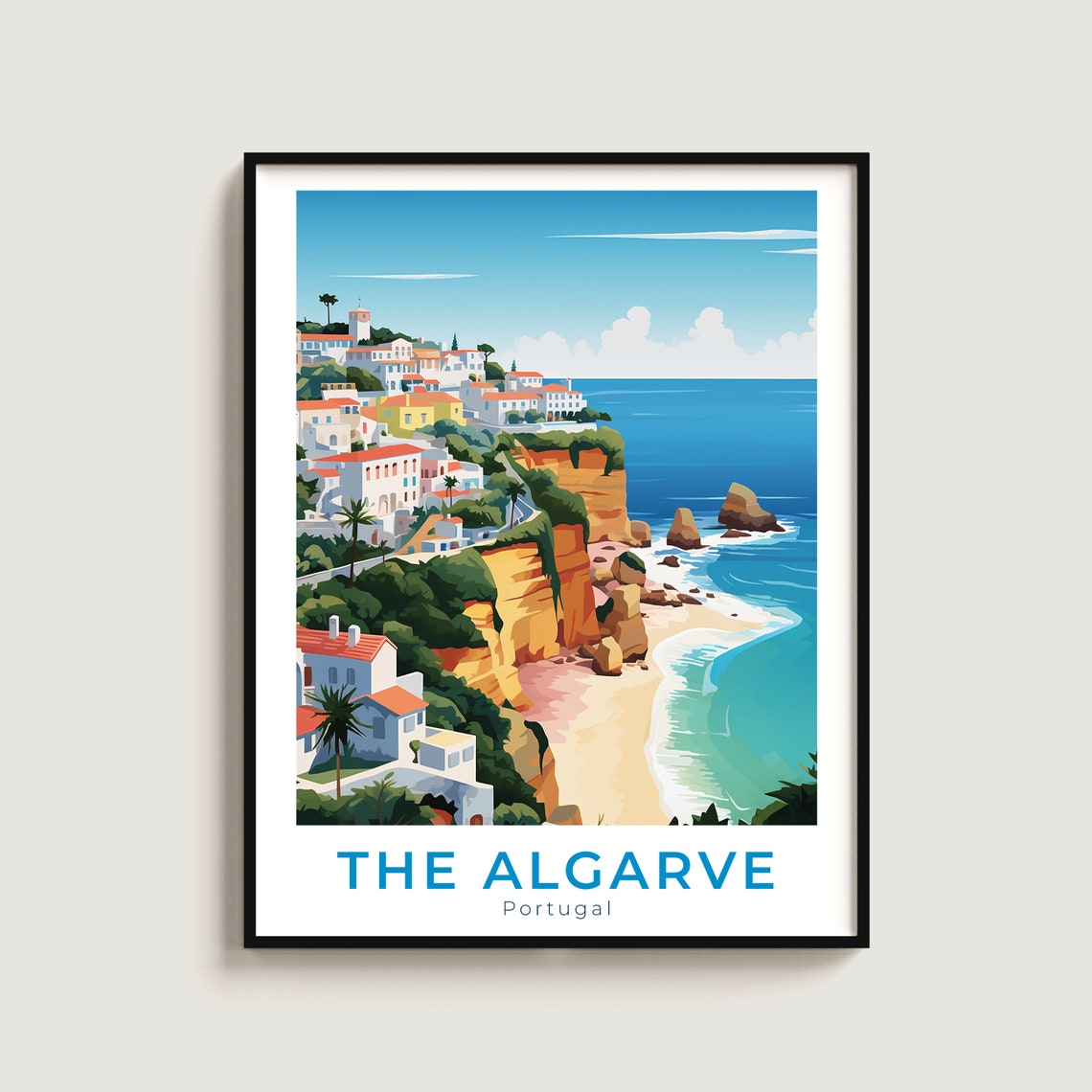 The Algarve Portugal Golden Cliffs Beach White Town Travel Poster