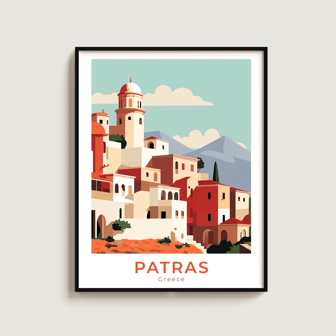 Patras Greece Hilltop Church Old Town Mountain Travel Poster Decor