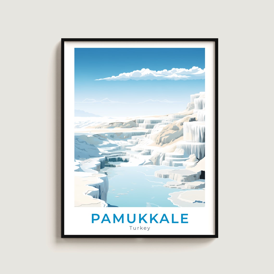 Pamukkale Turkey White Travertine Terraces Blue Springs Travel Poster