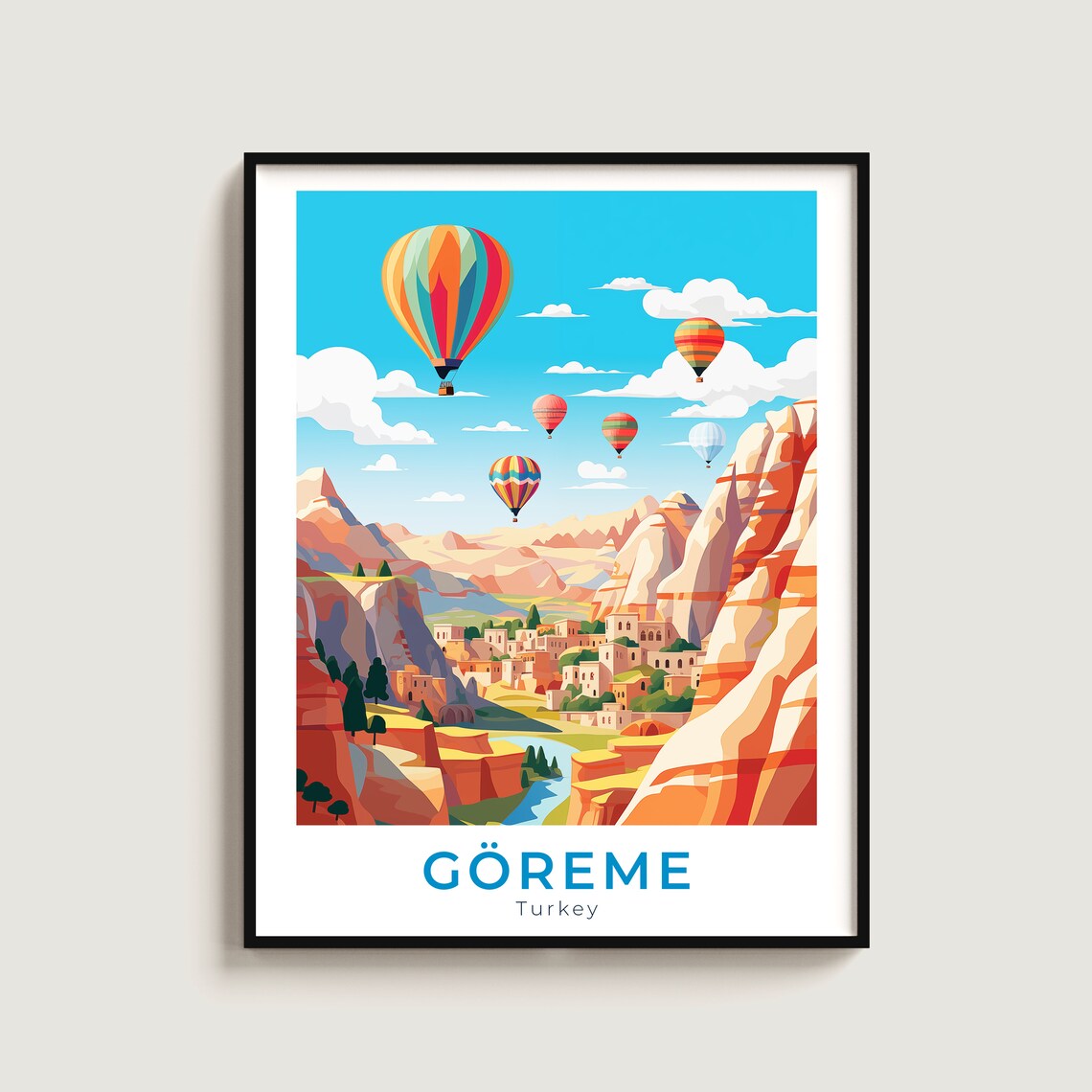 Goreme Turkey Hot Air Balloons Cappadocia Sunrise Sky Travel Poster