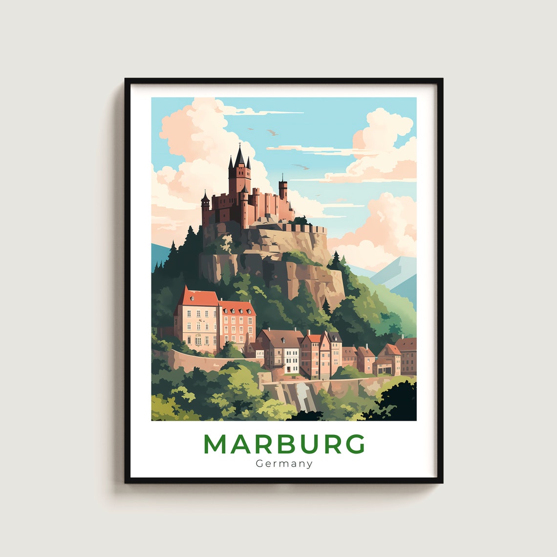Marburg Castle Hilltop Travel Poster Germany Fairy Tale Art Gift