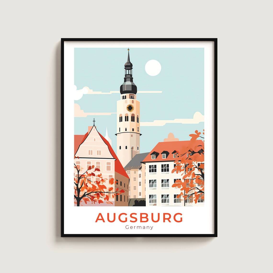 Augsburg Germany Town Hall Tower Autumn Travel City Art Poster