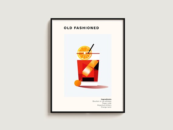 Old Fashioned Cocktail Recipe Amber Whiskey Bar Whiskey Bar Poster