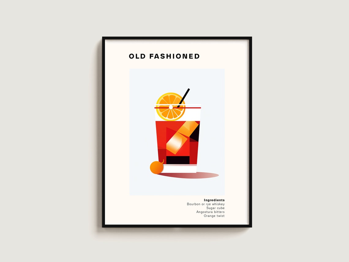 Old Fashioned Cocktail Recipe Amber Whiskey Bar Whiskey Bar Poster