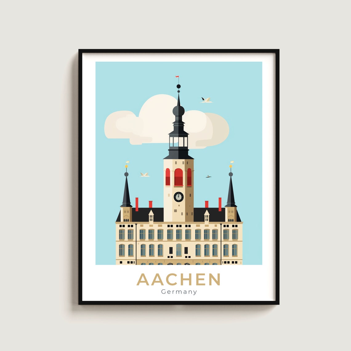 Aachen Town Hall Tower Travel Poster Germany City Art View Gift