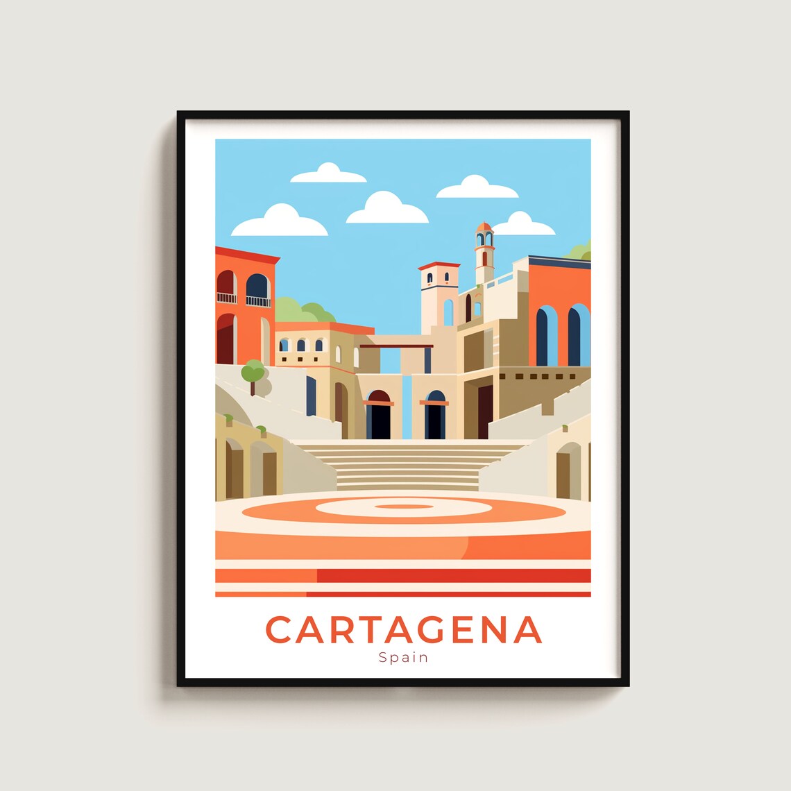 Cartagena Spain Roman Theater Ancient Ruins Vintage Travel Poster
