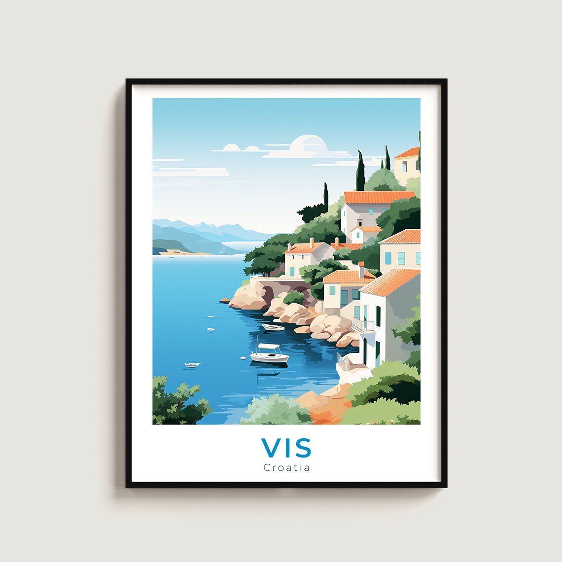 Vis Croatia Seaside Village Rocky Cove Turquoise Sea Travel Poster