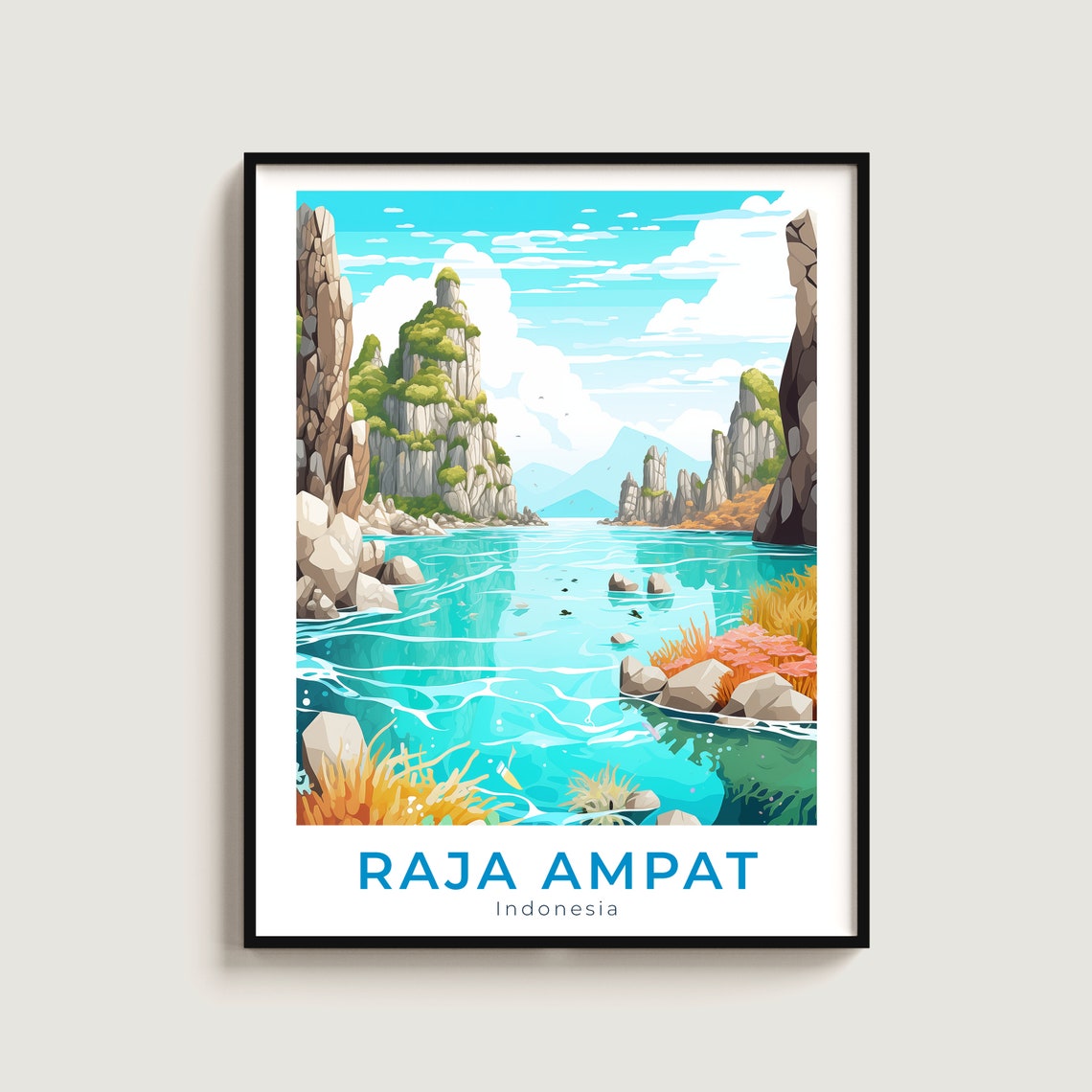 Raja Ampat Indonesia Turquoise Lagoon Karst Cliff Island Poster