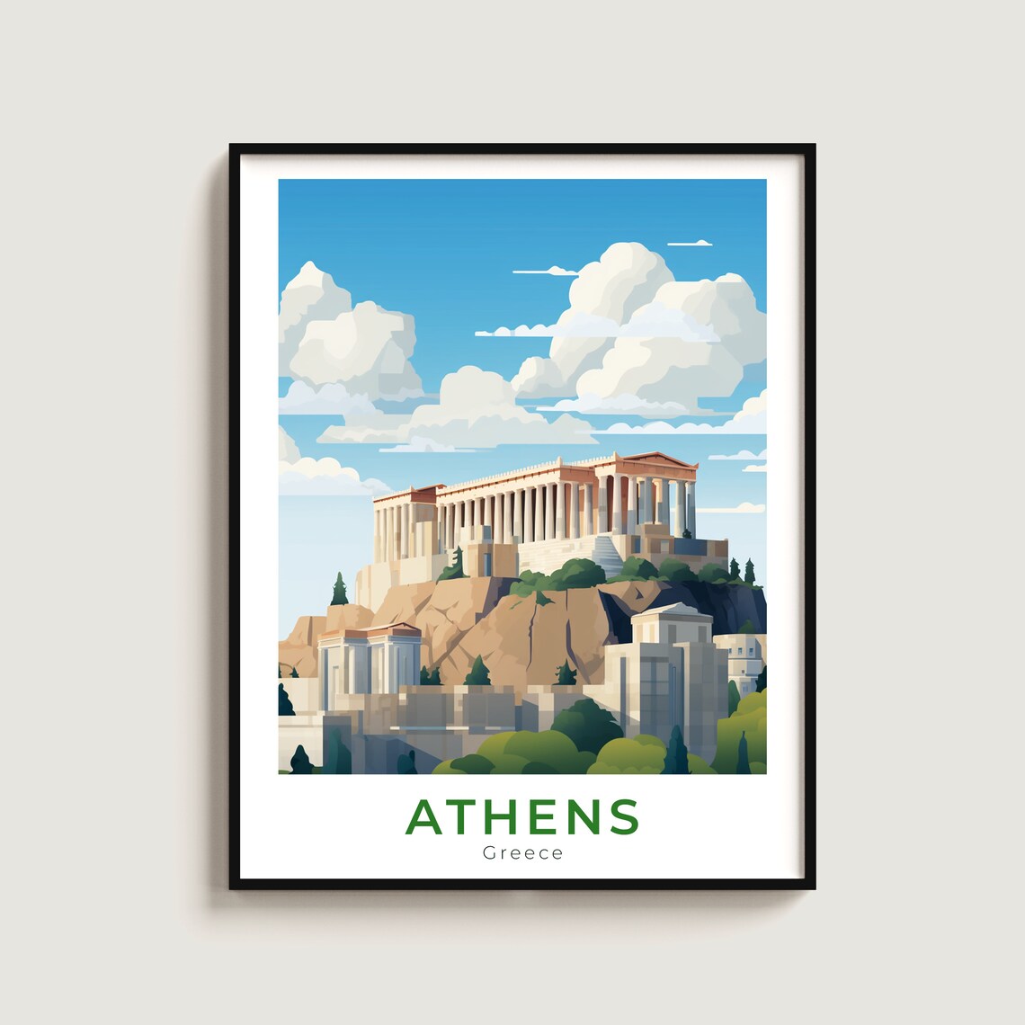 Athens Greece Parthenon Acropolis Hill Ancient Ruins Travel Poster