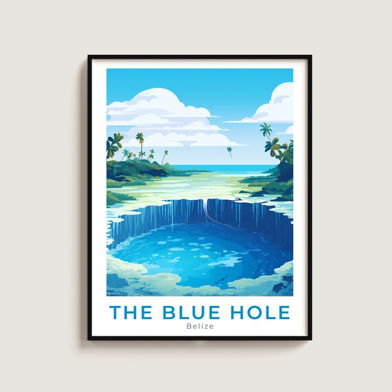 The Blue Hole Travel Print Wall Art Gift Belize Poster Home Decor Lovers Hanging