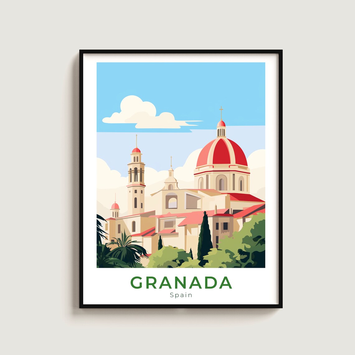 Granada Spain Red Dome Cathedral Towers Sunny Andalusian Poster