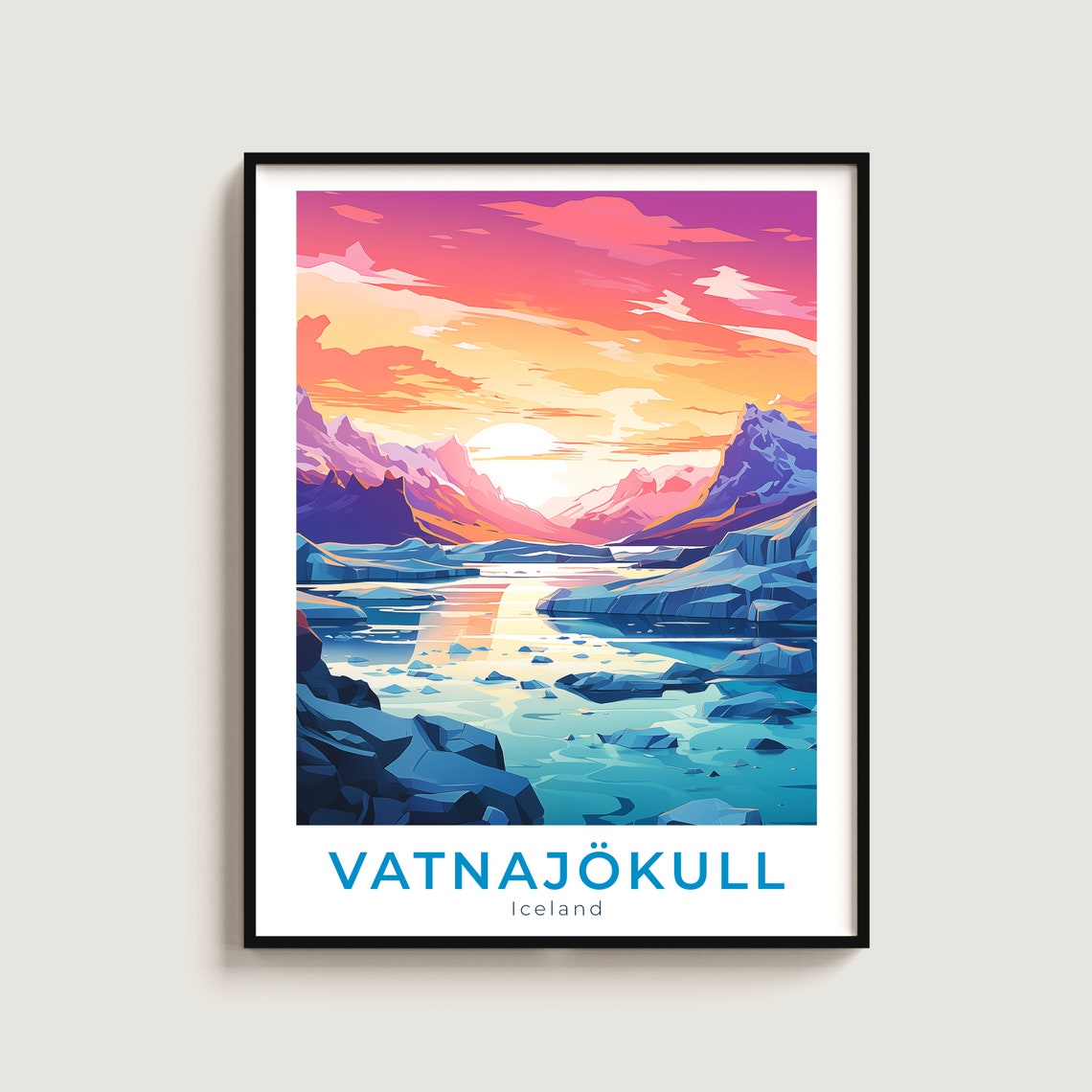 Vatnajokull Iceland Glacier Lagoon Icebergs Sunset Glow Wall Art