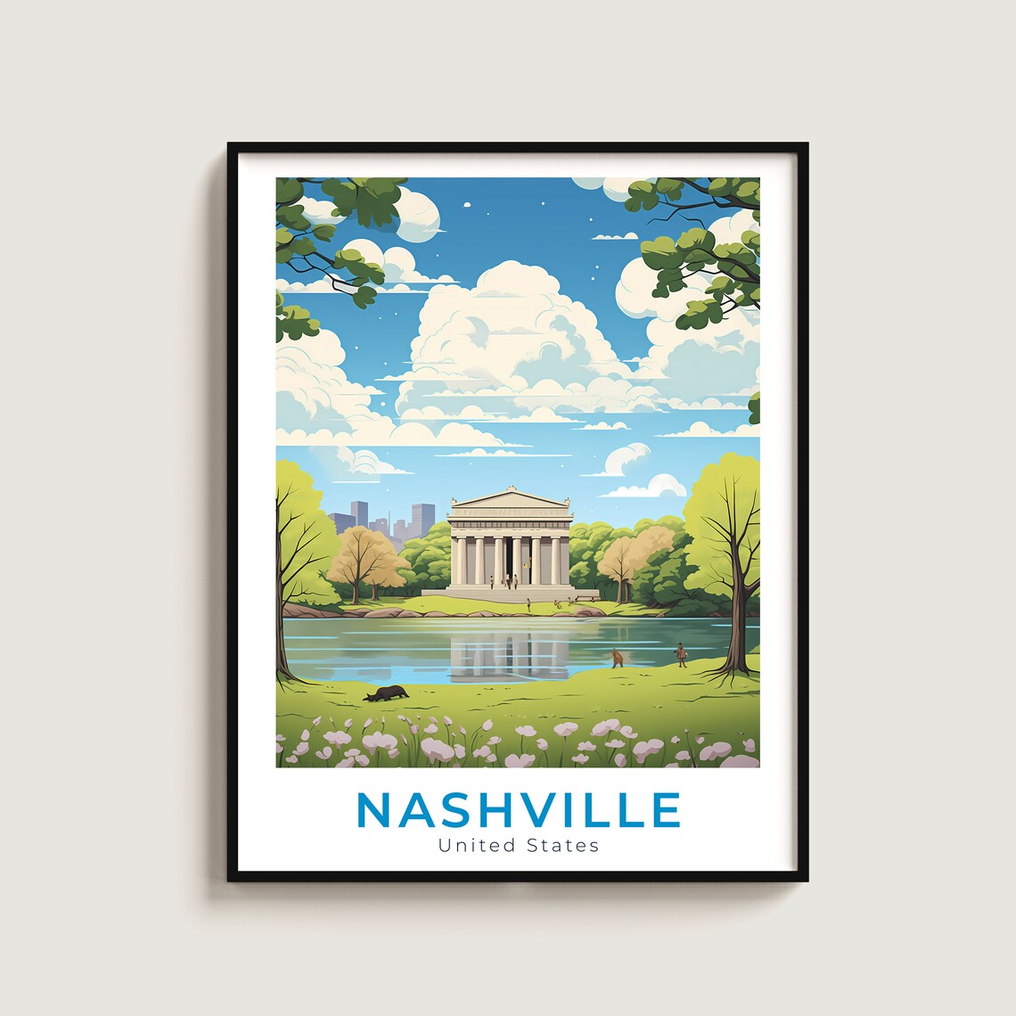 Nashville Tennessee Parthenon Lake Park Spring Vintage Travel Poster
