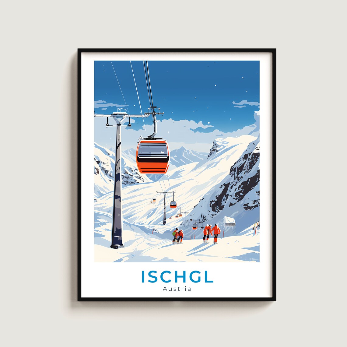 Ischgl Austria Orange Cable Cars Snowy Ski Slopes Winter Poster