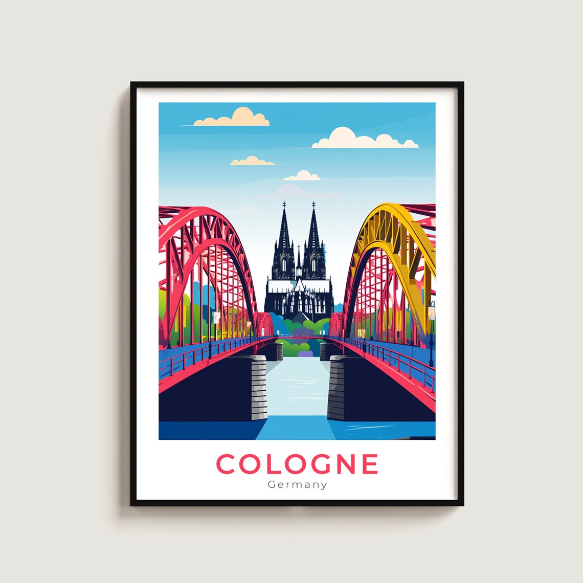 Cologne Germany Cathedral Hohenzollern Bridge Rhine Travel Poster