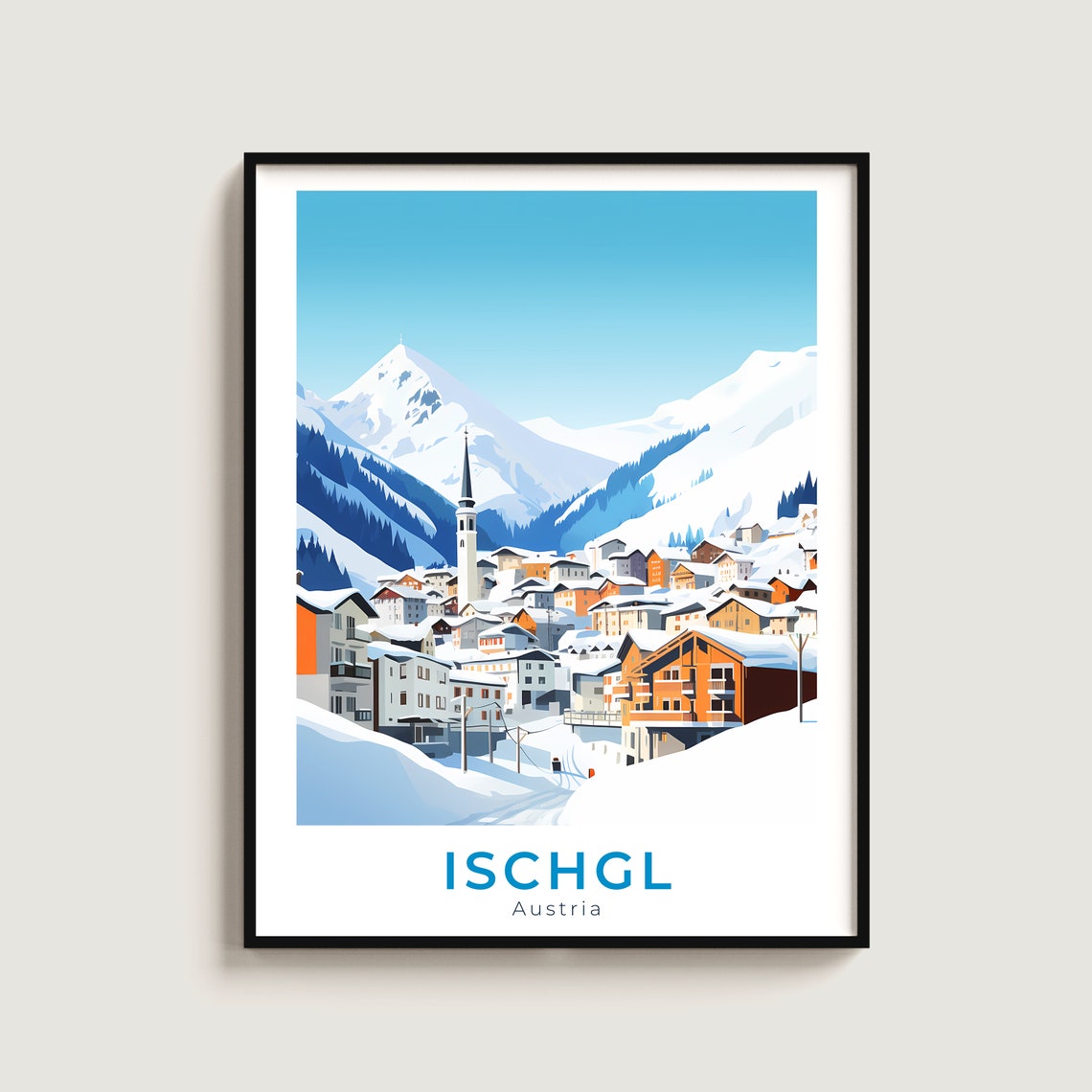 Ischgl Austria Alpine Ski Resort Winter Vintage Travel Poster