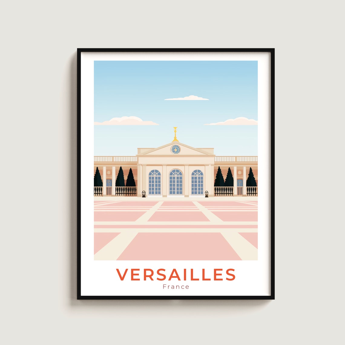 Versailles France Palace Travel Poster Royal Courtyard Scene Art