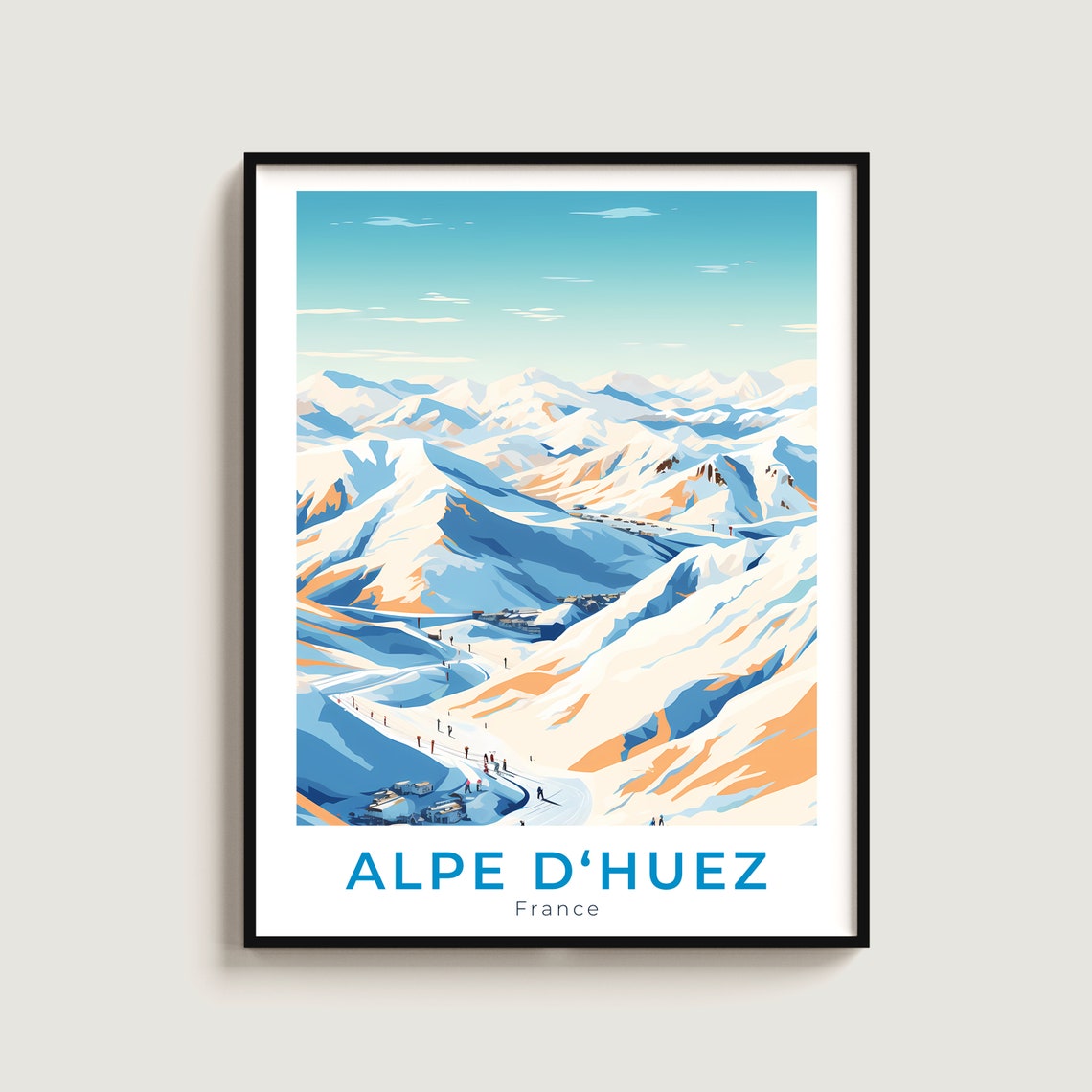 Alpe D'Huez France Ski Slopes Mountain Panorama Retro Travel Poster