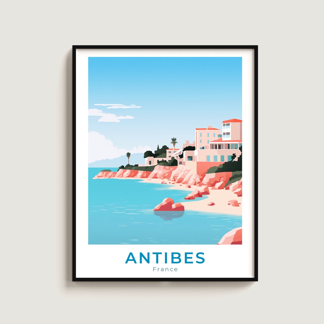 Antibes France Coastal Cliffs Poster Riviera Beach Scene Art