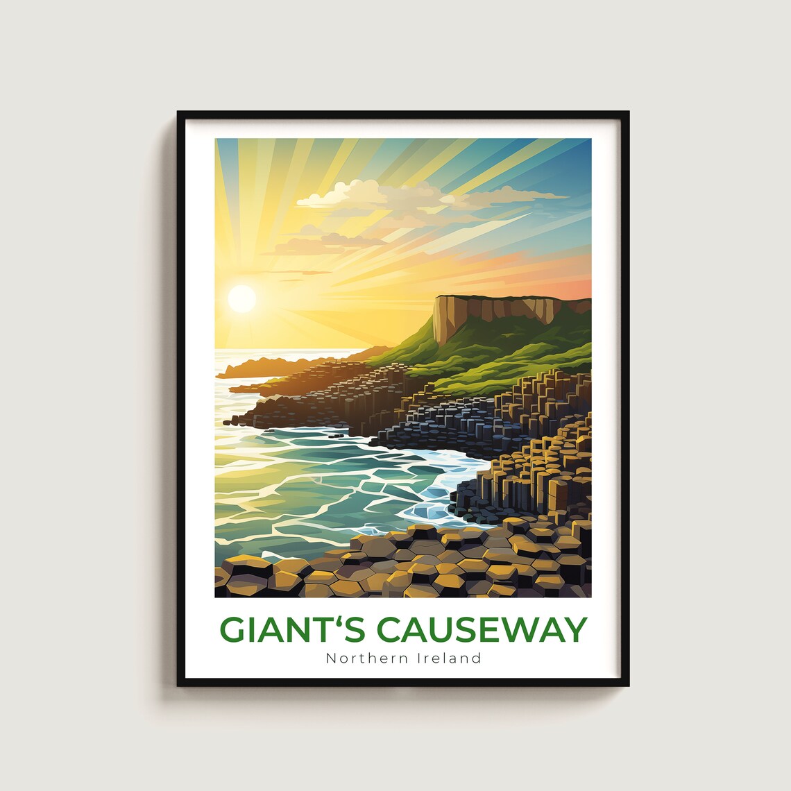 Giants Causeway Northern Ireland Sunrise Basalt Coast Travel Poster