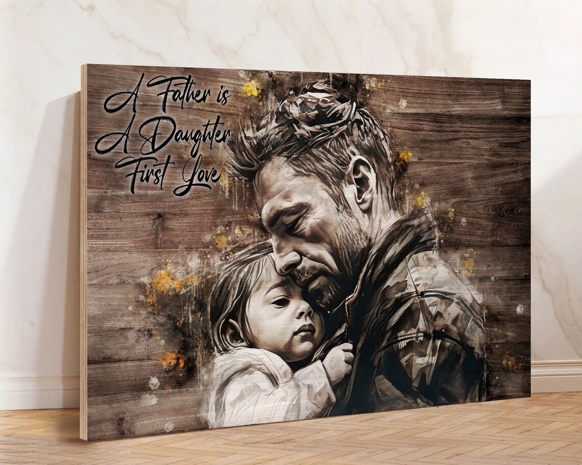 Bearded Dad and Toddler Son Wood Texture Funny Fathers Day Poster - Image 2