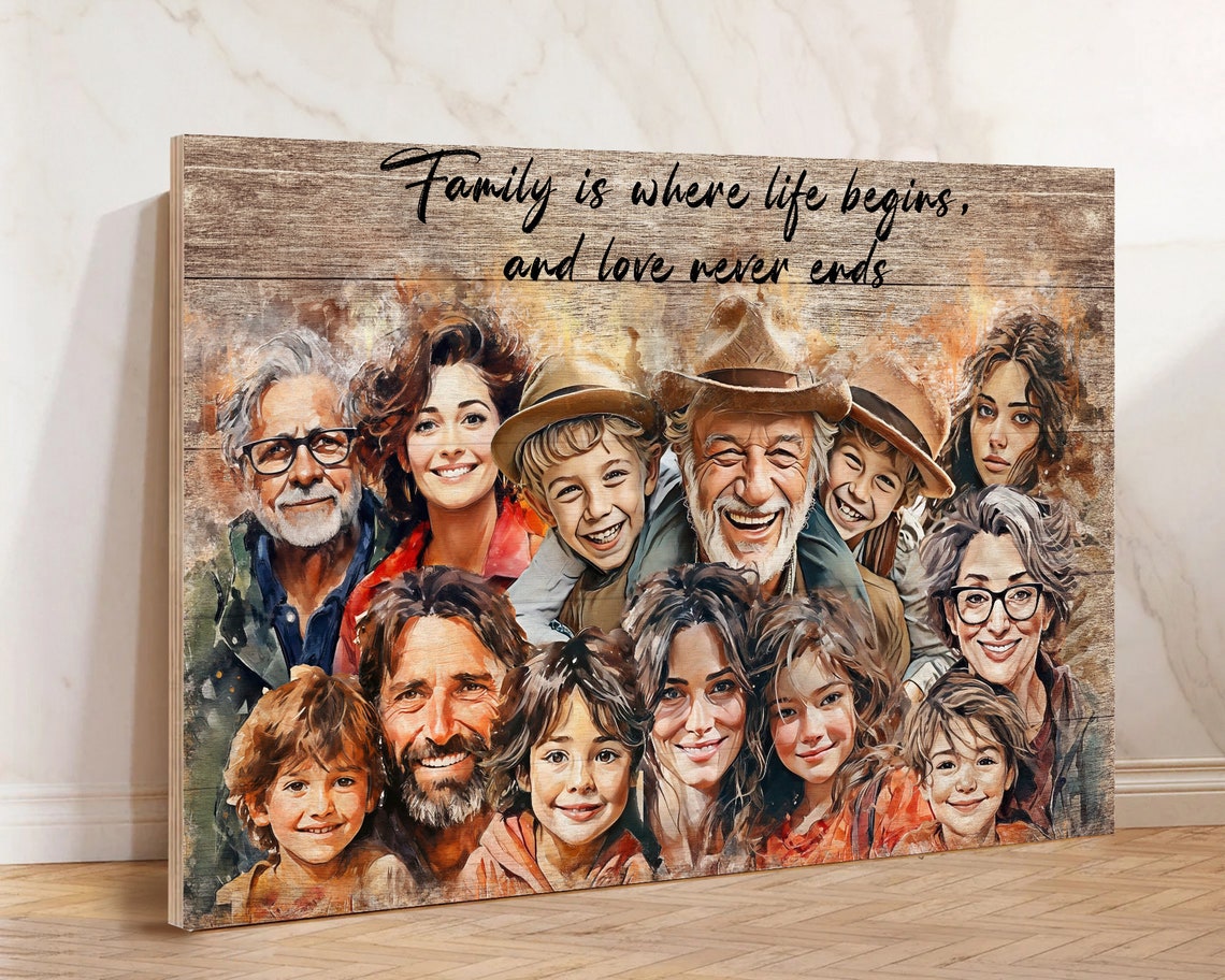 Large Multi Generation Family Watercolor Love Never Ends Quote Poster - Image 3