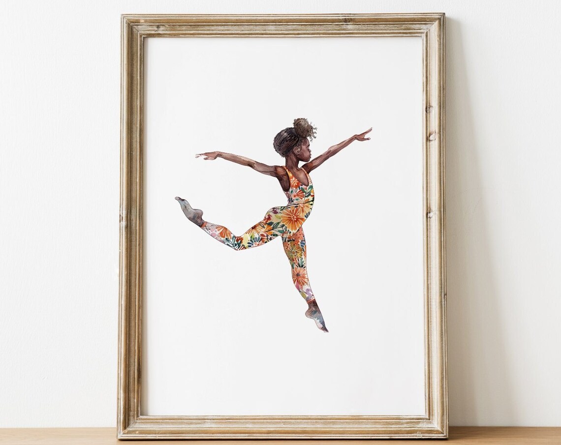 Black Girl Gymnast Silhouette Watercolor Art Print