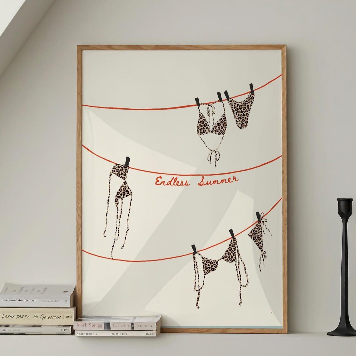 Endless Summer Leopard Bikini Clothesline Retro Red Lines Wall Poster