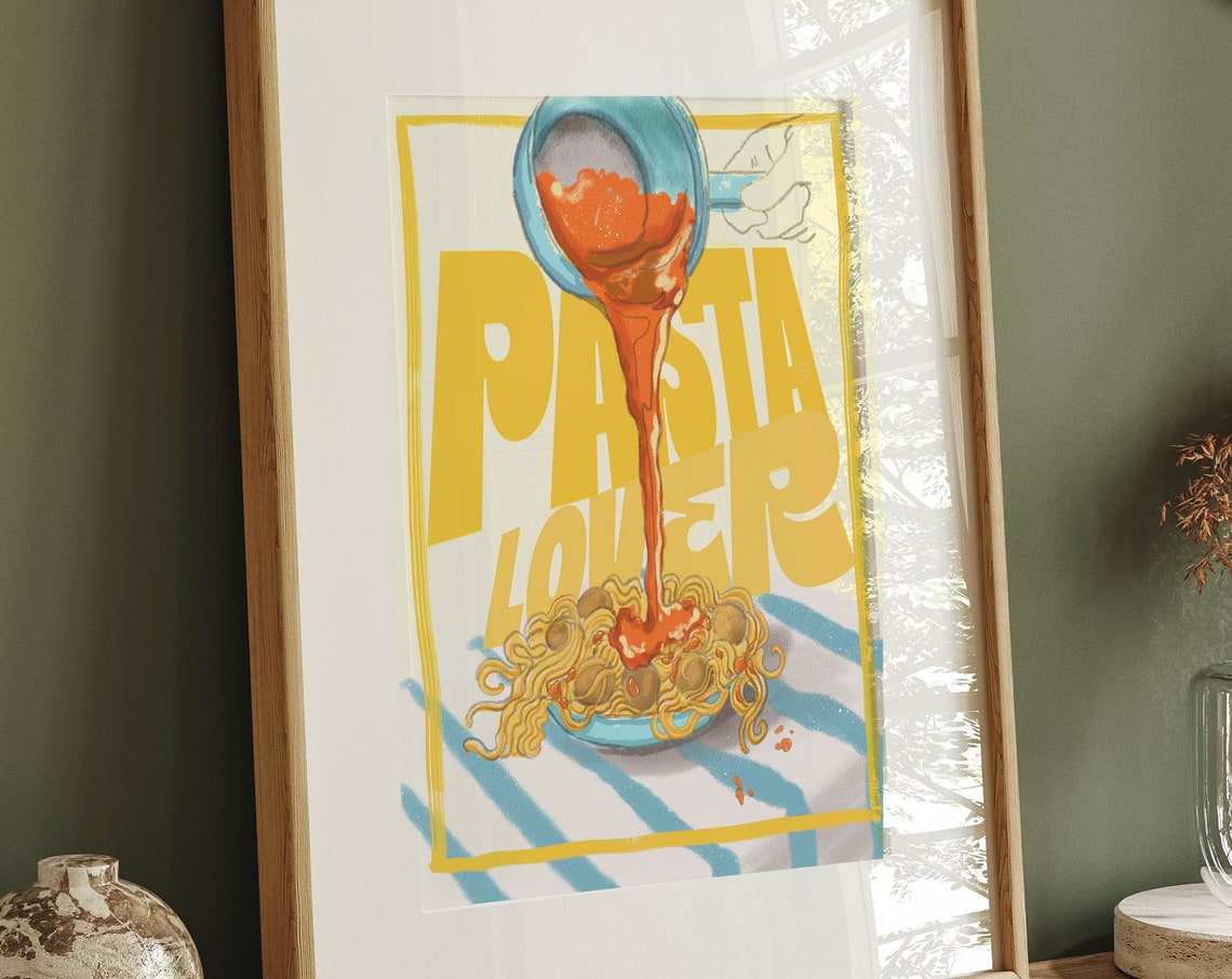 Bold Pasta Lover Retro Spaghetti Sauce Pour Fun Kitchen Poster