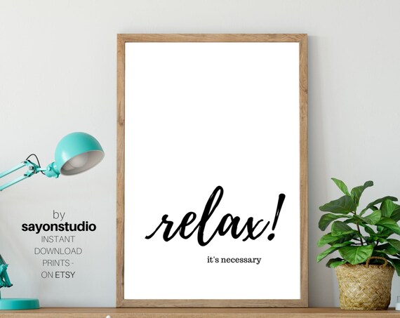Relax Its Necessary Black Script Typography Mindfulness Stress Relief Poster